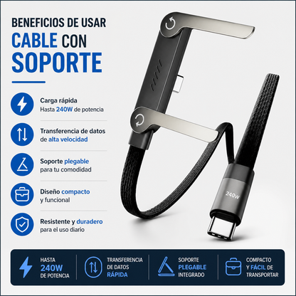 Cable plegable de carga rápida Plus de Beclee, con tecnología moderna y conectores visibles para carga eficiente.
